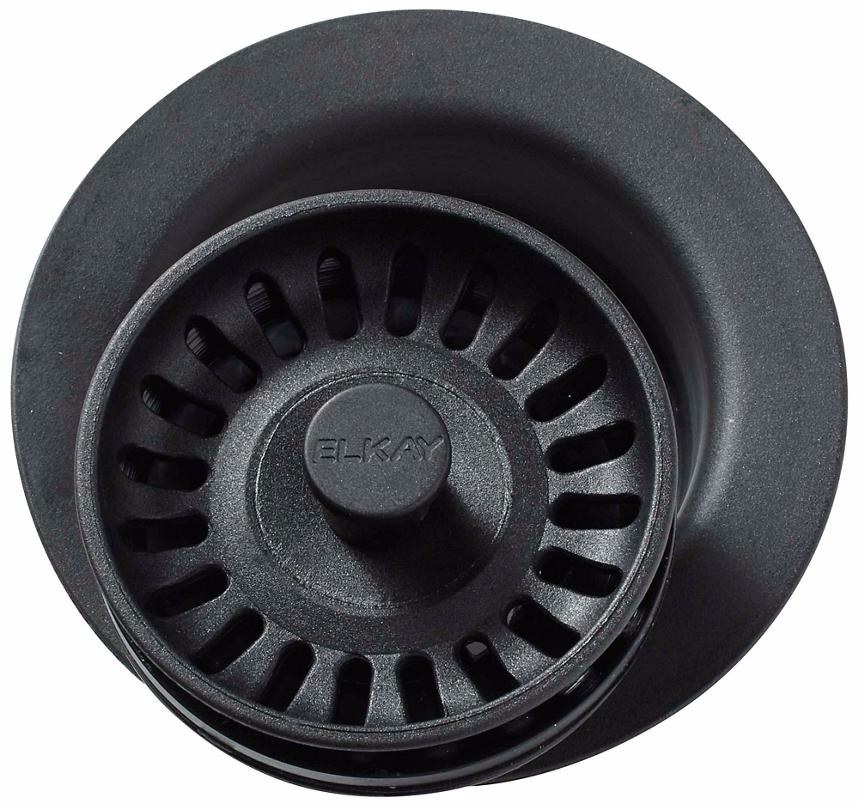 Elkay Disposer Flange with Removable Basket Strainer and Rubber Stopper, Black, Polymer (LKQD35BK)