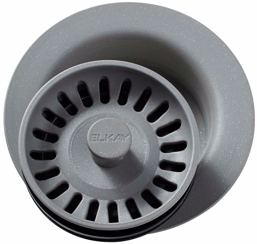 LKQD35GS 3.5 in. Polymer Disposer Flange with Removable Basket Strainer & Rubber Stopper - Greystone