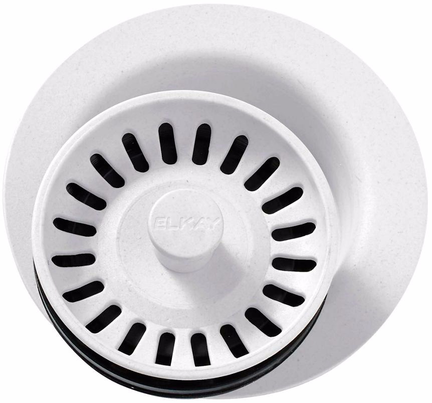 LKQD35WH 3.5 in. Polymer Disposer Flange with Removable Basket Strainer & Rubber Stopper - White