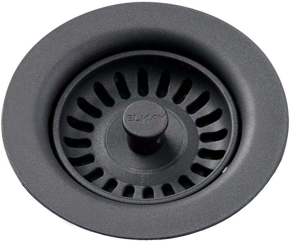 LKQS35CH Polymer Drain Fitting with Removable Basket Strainer & Rubber Stopper - Charcoal