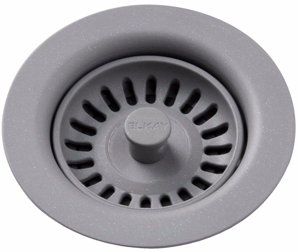 LKQS35GS Polymer Drain Fitting with Removable Basket Strainer & Rubber Stopper - Greystone