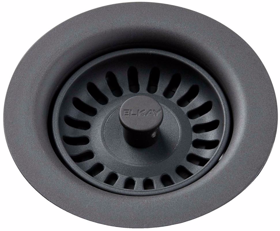 LKQS35GY Polymer Drain Fitting with Removable Basket Strainer & Rubber Stopper - Dusk Gray