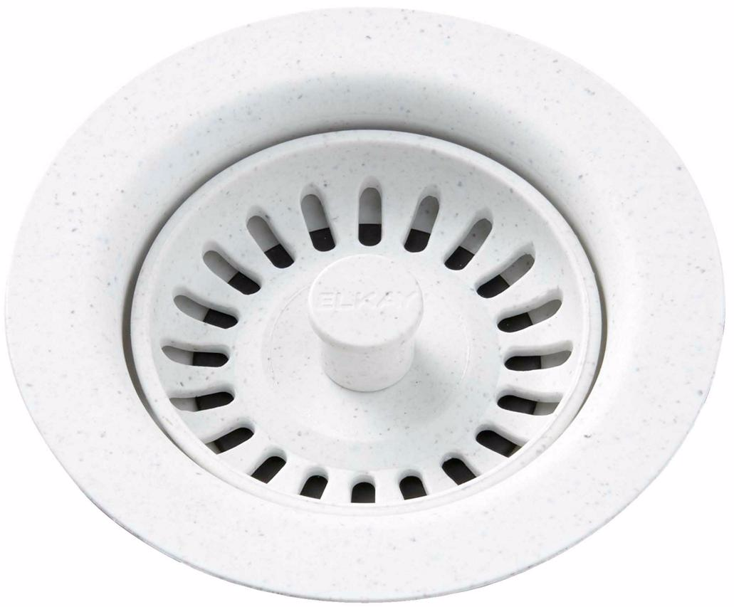 LKQS35WH Polymer Drain Fitting with Removable Basket Strainer & Rubber Stopper - White