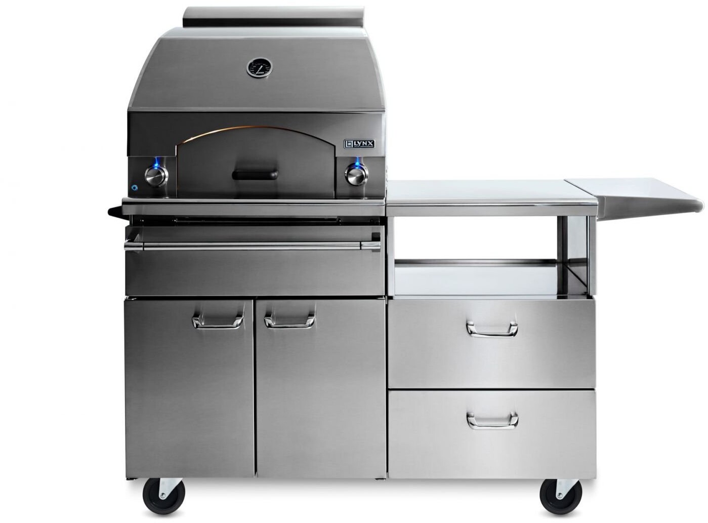 Lynx LPZAFLP Napoli 30 inch Freestanding Outdoor Oven and Cart,  400 sq. in. Cooking Area, 40000 Total BTU, Infrared Heat, Backlit Blue Control Knobs, Authentic Stone Oven, in Stainless Steel  (Liquid Propane)