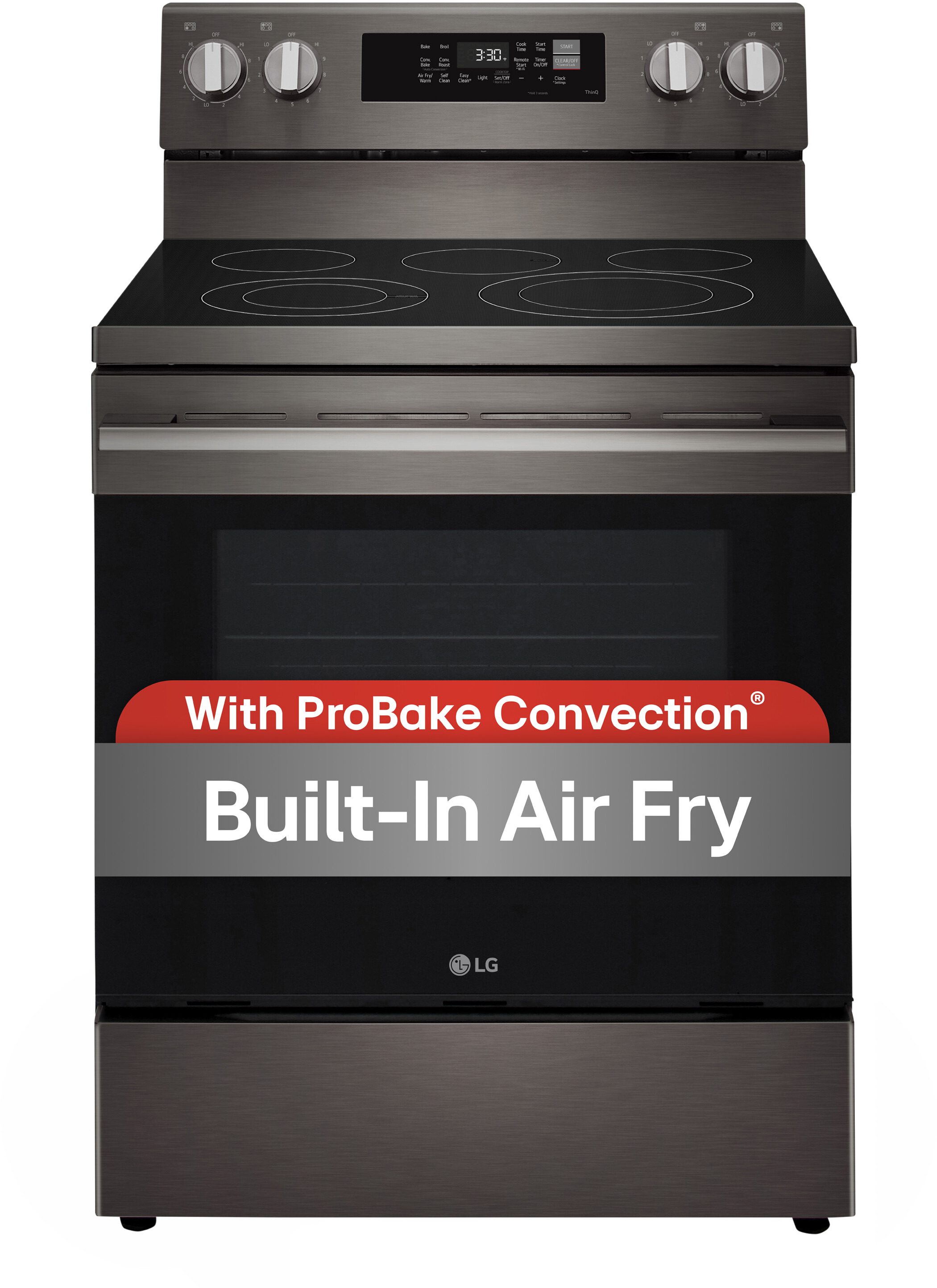 LG LREN6323ZE 30 Inch Smart Electric Range with 5 Radiant Elements, 6.3 cu. ft Oven Capacity, Air Fry Mode, Wi-Fi Enabled, ProBake Convection (Black Stainless Steel)