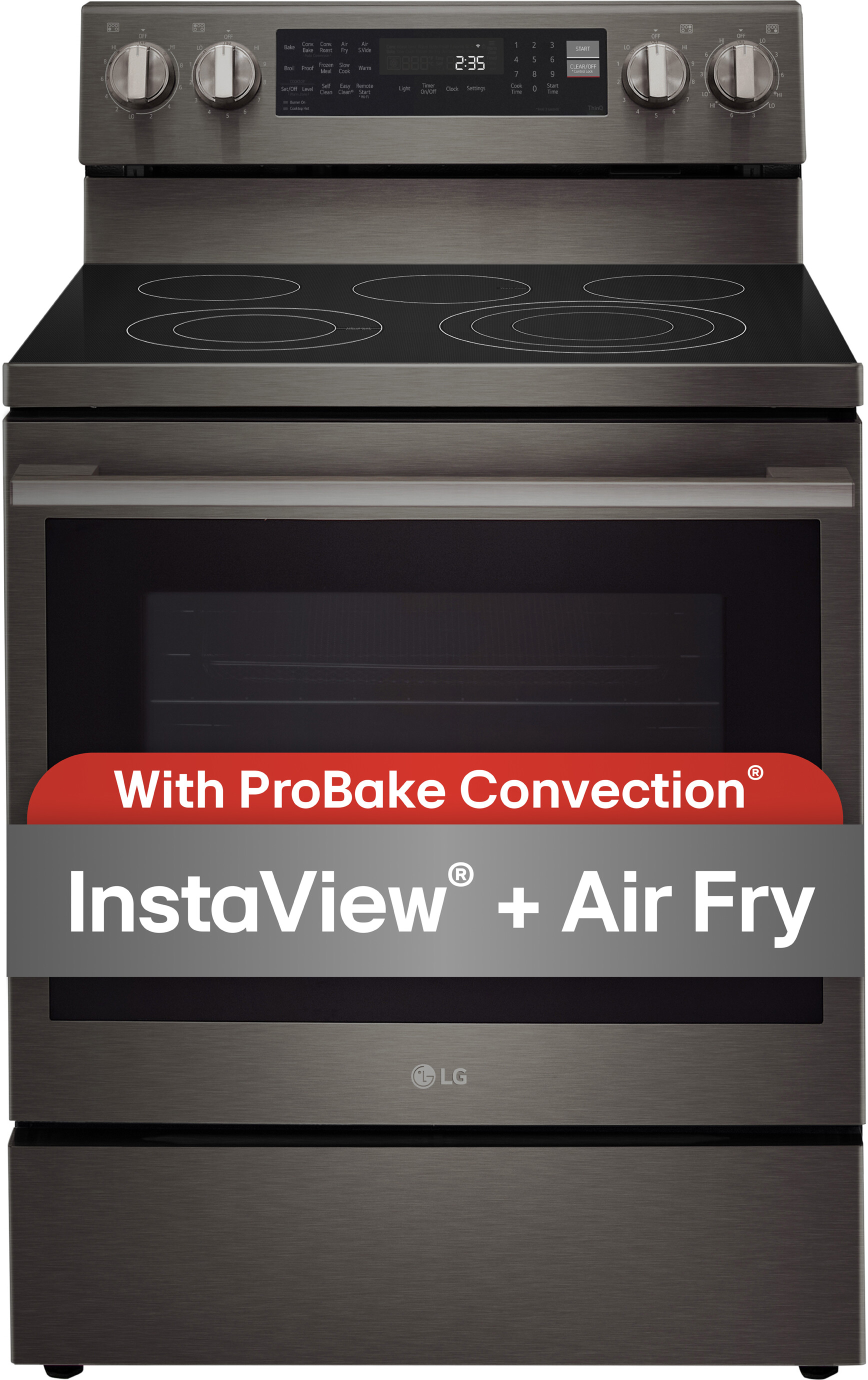 LG LREN6325ZE 30 inch Smart Electric Range with 5 Radiant Elements, 6.3 cu. ft Oven Capacity, Air Fry Mode, Wi-Fi Enabled, ProBake Convection (Black Stainless Steel)
