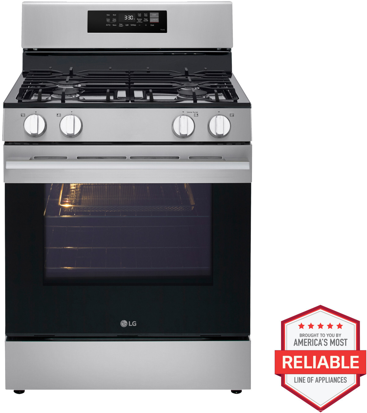 LG LRGN6321Y 30 inch Smart Freestanding Gas Range with 4 Burners, 6.3 cu. ft. Capacity, ProBake Convection with Air Fry and Storage Drawer in Stainless Steel