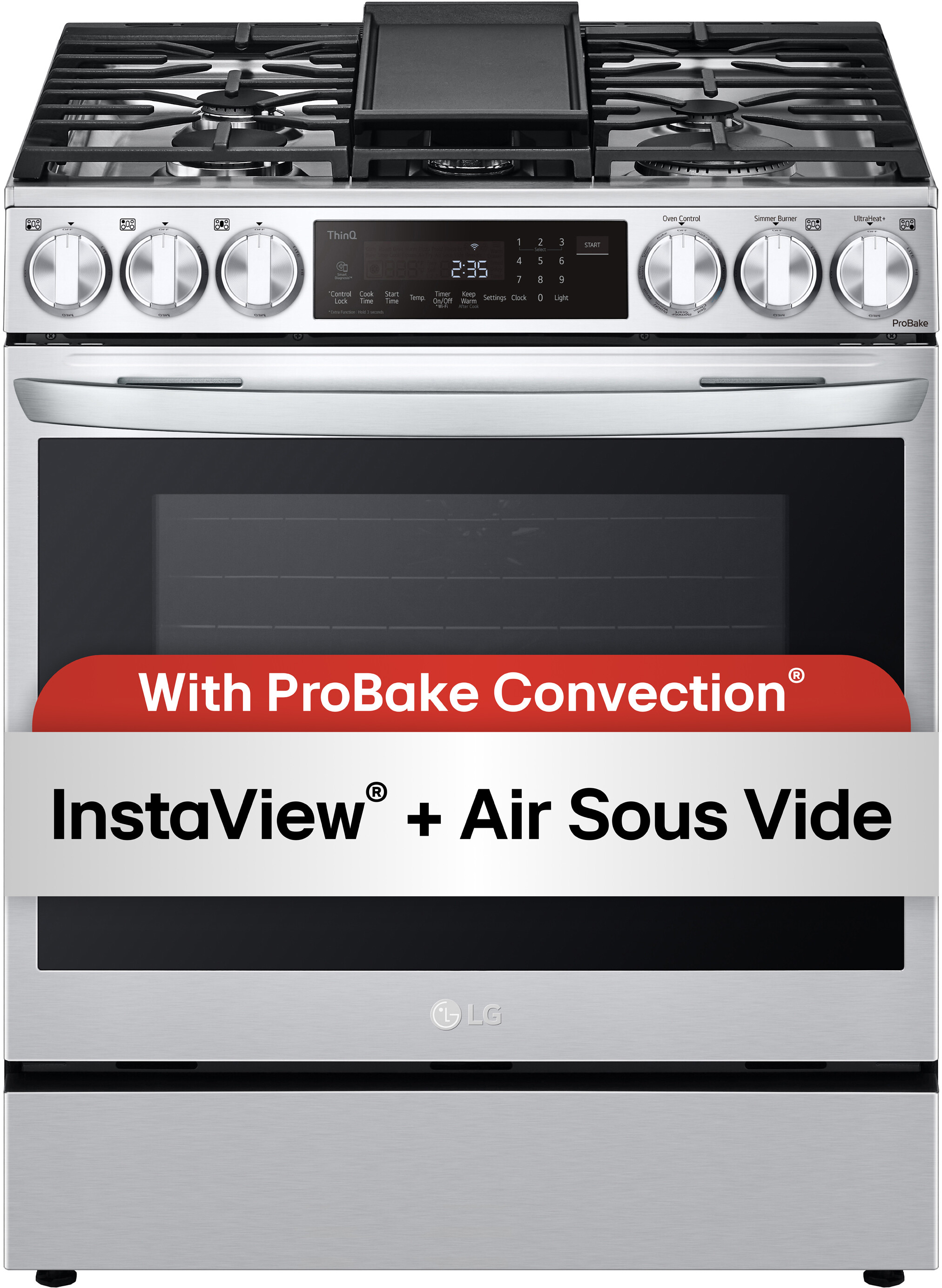 LG LSDL6336F 30 inch Smart Dual Fuel Slide-In Range with 5 Sealed Burners, Griddle, 6.3 cu. ft. Capacity, Drawer Storage, Meat Probe, Air Fry, Sabbath Mode, in PrintProof Stainless Steel
