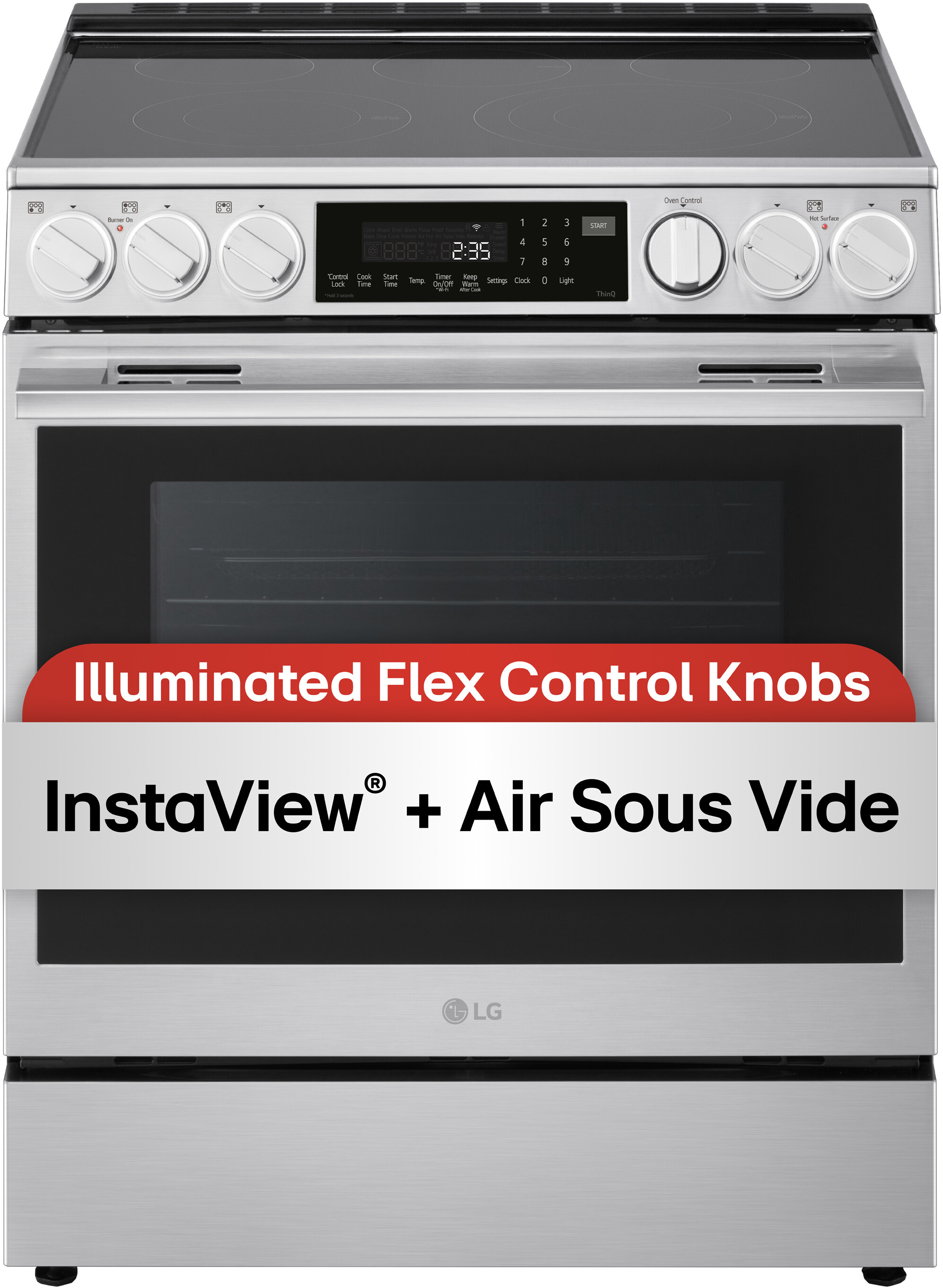 LG LSEL6337XE 30 inch Smart Electric Slide-in Range with 5 Elements, ProBake Convection, Air Fry, White LED Backlit Knobs, in Stainless Steel