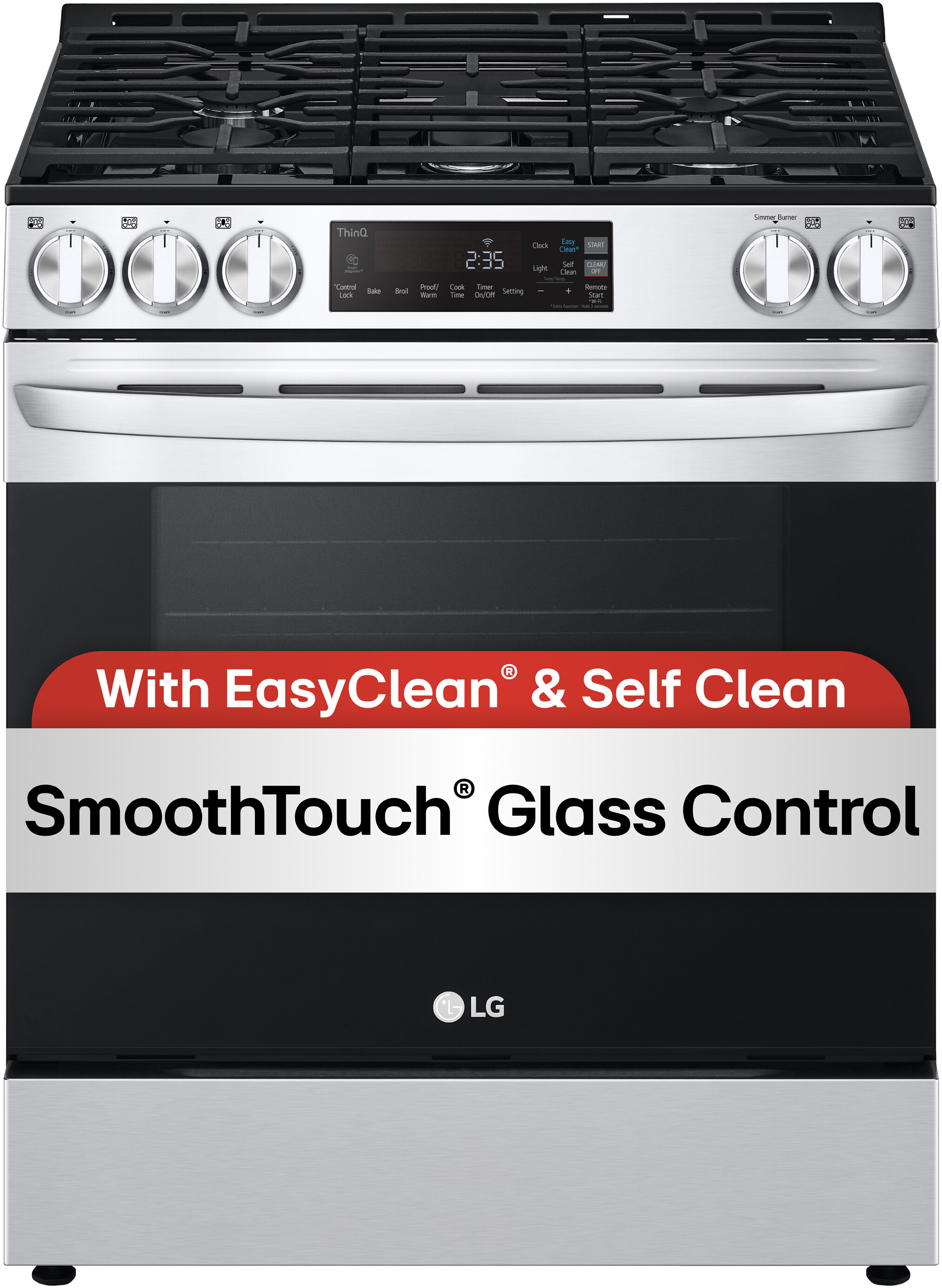 LG LSGL5831F 30 inch Smart Slide In Gas Range with 5 Sealed Burners, 5.8 cu. ft. Oven Capacity, 17000 BTU WideView Window in Stainless Steel