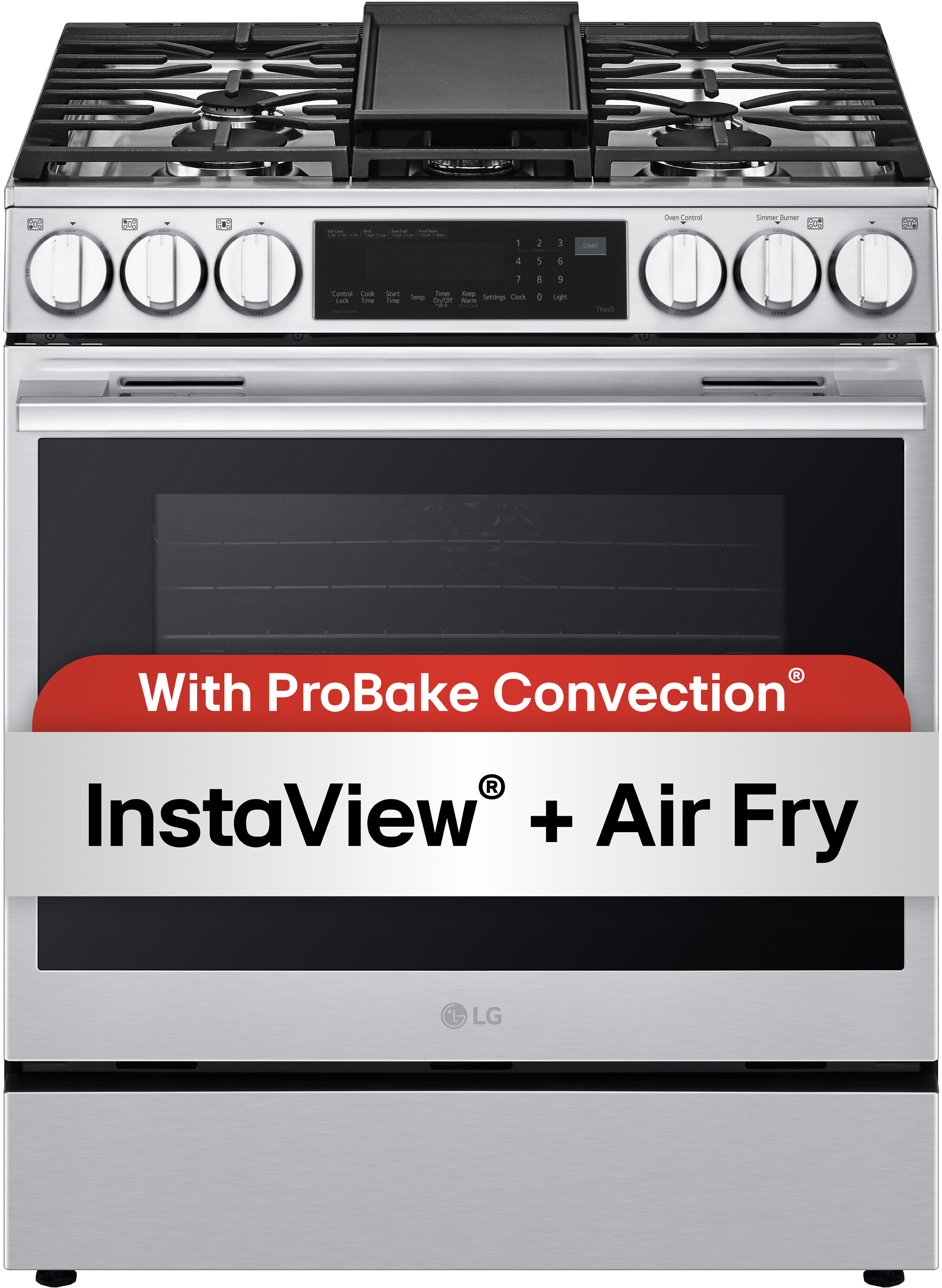 LG LSGL6335X 30 inch Smart Slide-In Gas Range with 5 Sealed Burners, 6.3 cu. ft. Capacity, Smart Wi-Fi Enabled, ProBake Convection, InstaView, UltraHeat 20K BTU burner (PrintProof Stainless Steel)