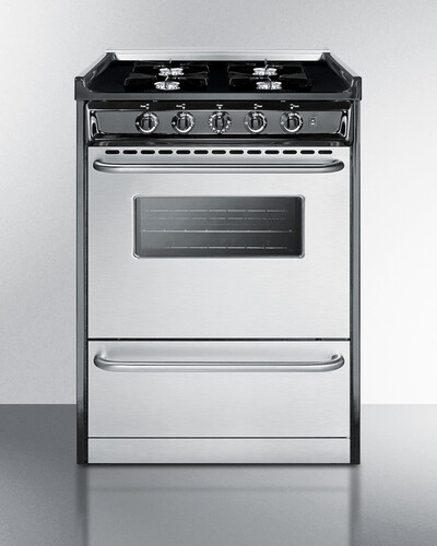 Summit TNM6107BRW 24 inch Gas Range with 4 Open Burners, Broiler Compartment, Professional Towel Bar Handle, ADA Compliant