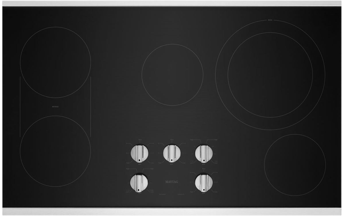 Maytag MEC8836HS 36-inch Electric Cooktop with 5 Radiant Elements, 3000 Watts Cooking Power, Hot Surface Indicator Light in Stainless Steel