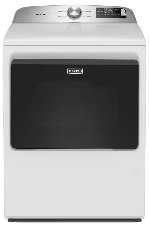 Maytag MED6205RW 27 inch Smart Electric Dryer with 7.4 cu. ft. Capacity, Extra Power Option, Advanced Moisture Sensing and Hamper Style Door (White)