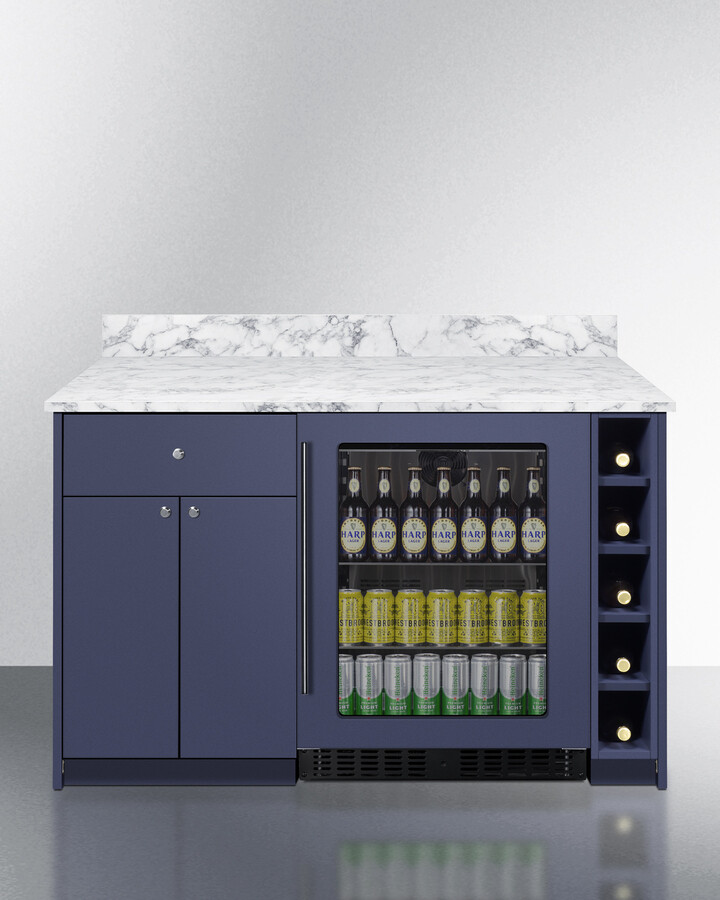 Summit MESAMN33 54 inch Turnkey Mesa Dry Bar with Beverage Center, ADA Compliant Design, Laminate Countertop, Storage Cabinetry and Slide-Out Drawer  (Blue)