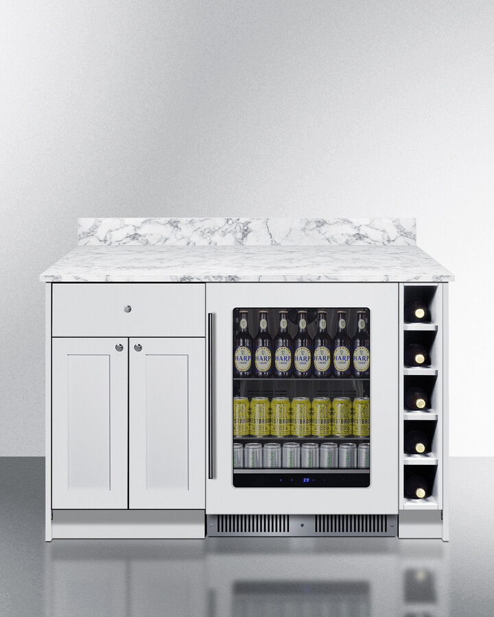 Summit MESAWH35 54 inch Turnkey Mesa Dry Bar with Beverage Center, Laminate Countertop, Storage Cabinetry and Slide-Out Drawer (White)