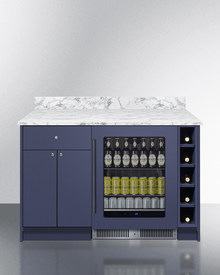 Summit MESAMN35 54 inch Turnkey Mesa Dry Bar with Beverage Center, Laminate Countertop, Storage Cabinetry and Slide-Out Drawer (Blue)