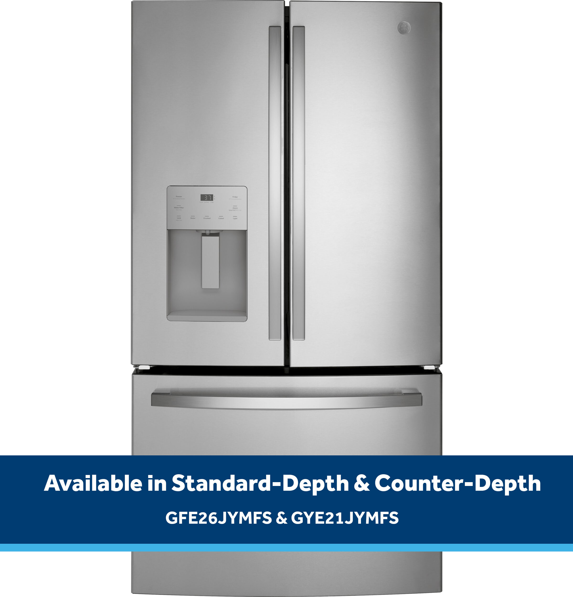 GE GYE21JYMFS 36 inch Counter Depth French Door Refrigerator with 20.6 Cu. Ft. Capacity, ENERGY STAR Rated and External Dispenser in Fingerprint Resistant Stainless Steel  (Stainless Steel)