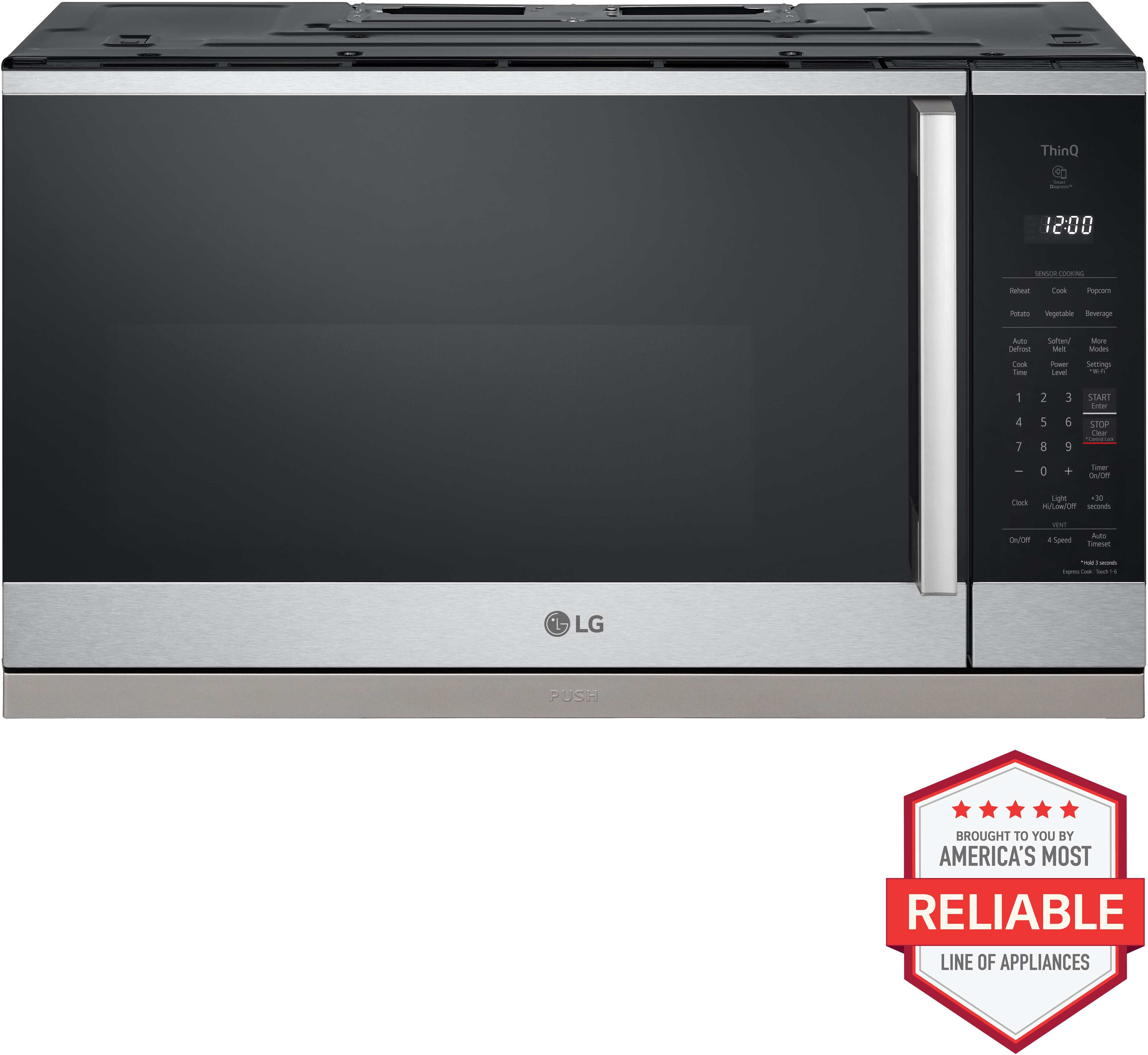LG MVEL2125X 30 inch Over the Range Microwave with 2.1 cu. ft. Capacity, 10 Power Levels, 1050 Cooking Watts, Sensor Cook, PrintProof Stainless Steel