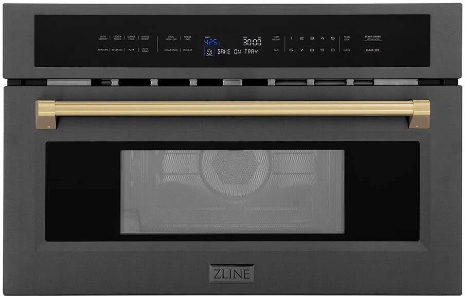 ZLINE MWOZ30BSCB 30 inch Autograph Edition Built-in Convection Microwave Oven with 1.55 cu. ft. Capacity, Child Lock and 1000 Watts Cooking Power in Black Stainless Steel (Champagne Bronze)