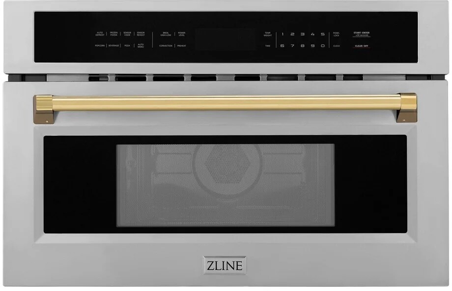 ZLINE MWOZ30G 30 inch Autograph Edition Built-in Convection Microwave Oven with 1.55 cu. ft. Capacity, Child Lock and 1000 Watts Cooking Power in Stainless Steel (Polished Gold)
