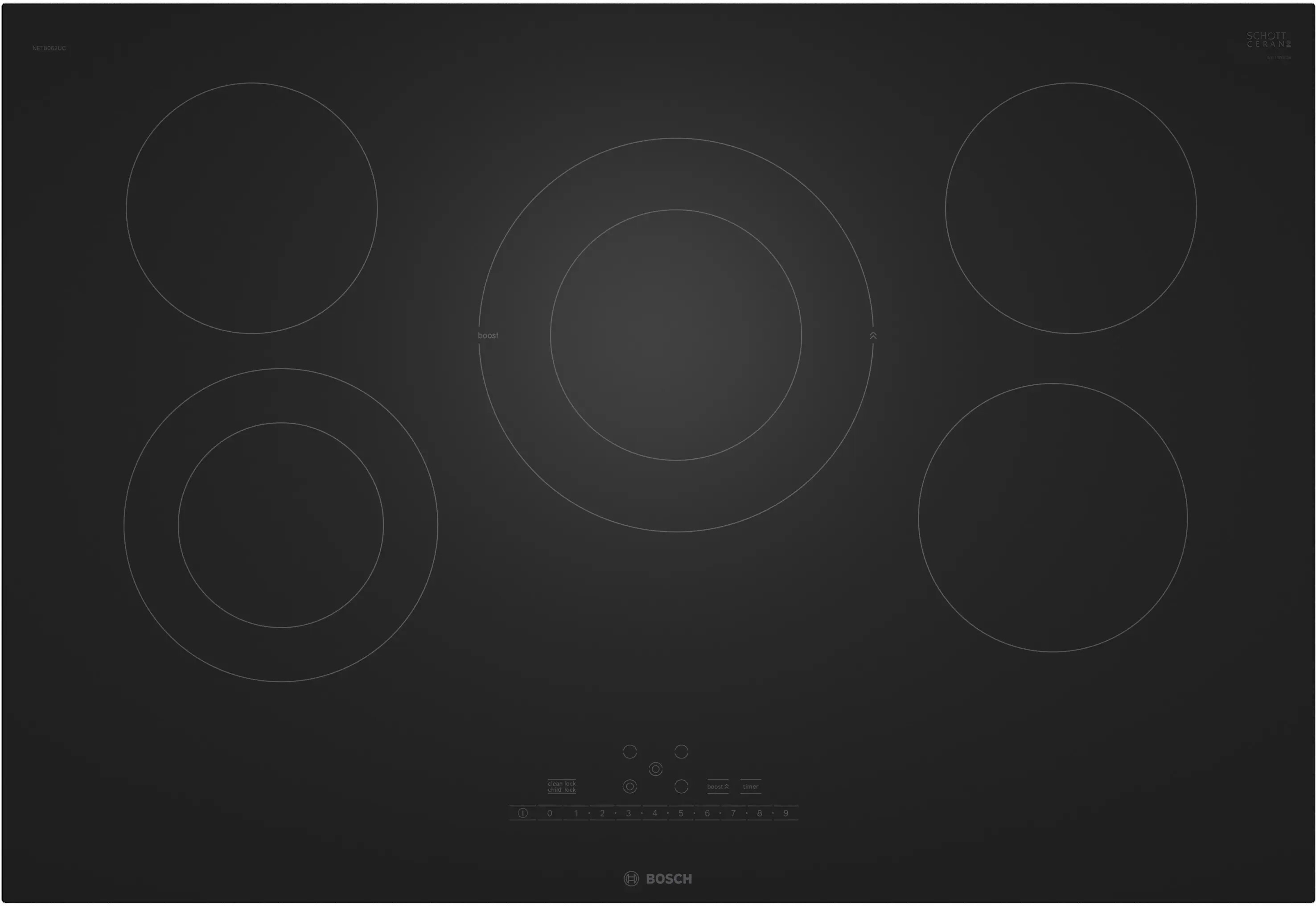 Bosch NET8062UC 800 Series 30 inch Electric Cooktop with 5 Elements, PreciseSelect, SpeedBoost, Timer and Smooth Ceramic Glass in Black