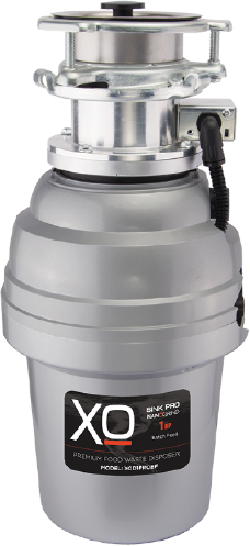 XO XOD1PROBF Food/Garbage Waster Disposer with 1 HP, Batch Feed Operation, Sound Insulation Shield, Stainless Steel Turntables and Cast Impellers, in Silver