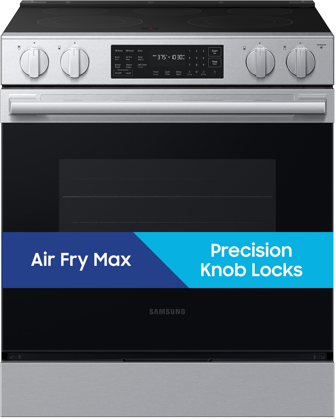 Samsung NSE70H63SR 30 inch Bespoke Smart Slide-In Electric Range with 5 Elements, 6.3 cu. ft. Oven Capacity, No Preheat Air Fry Max and Steam and Self Clean in Stainless Steel