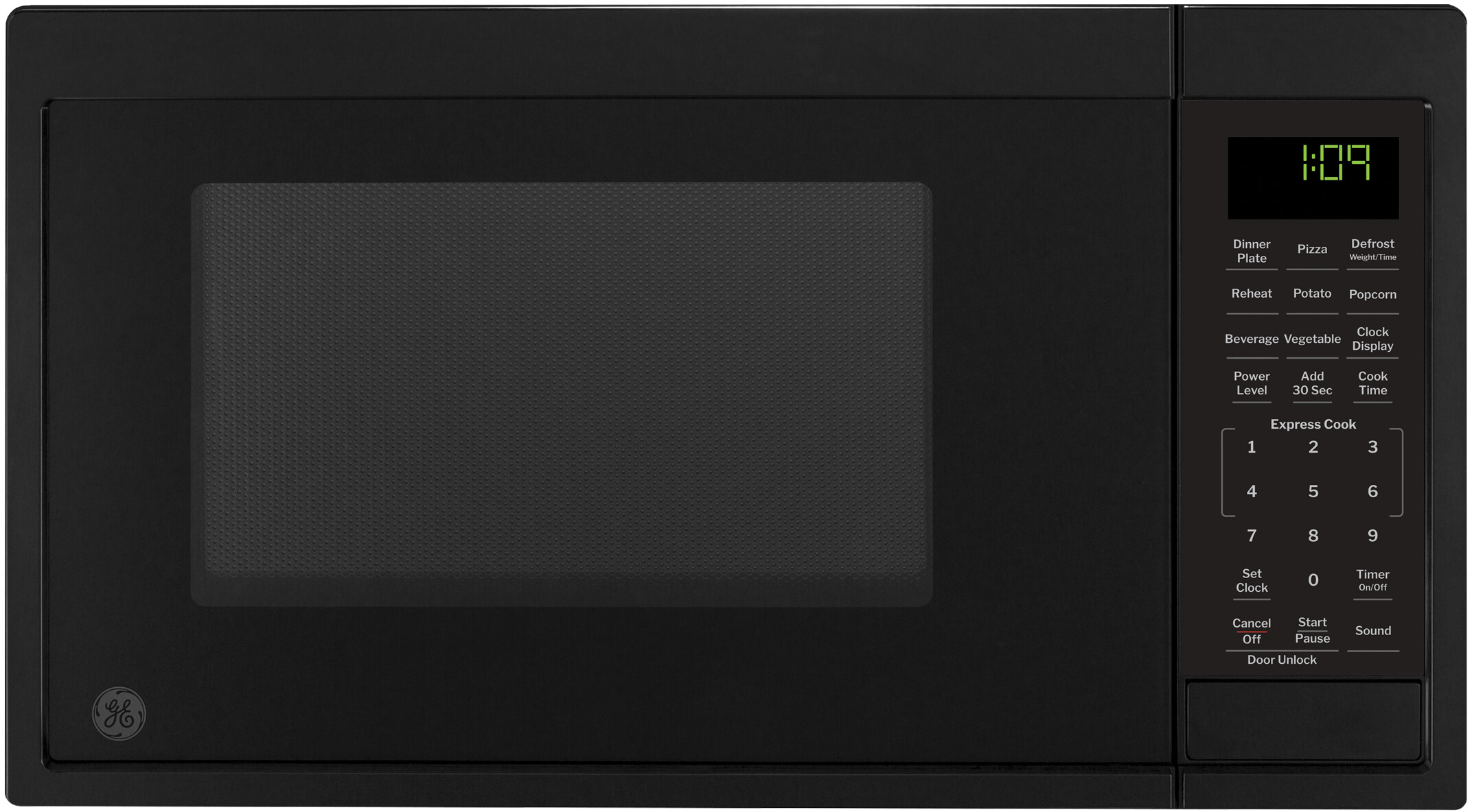 GE GCST09N1WBB 19 Inch Countertop Microwave Oven with 0.9 cu. ft. Capacity, 900 Watts, Express Cook, Kitchen Timer, Child Lock, Glass Turntable (Black)