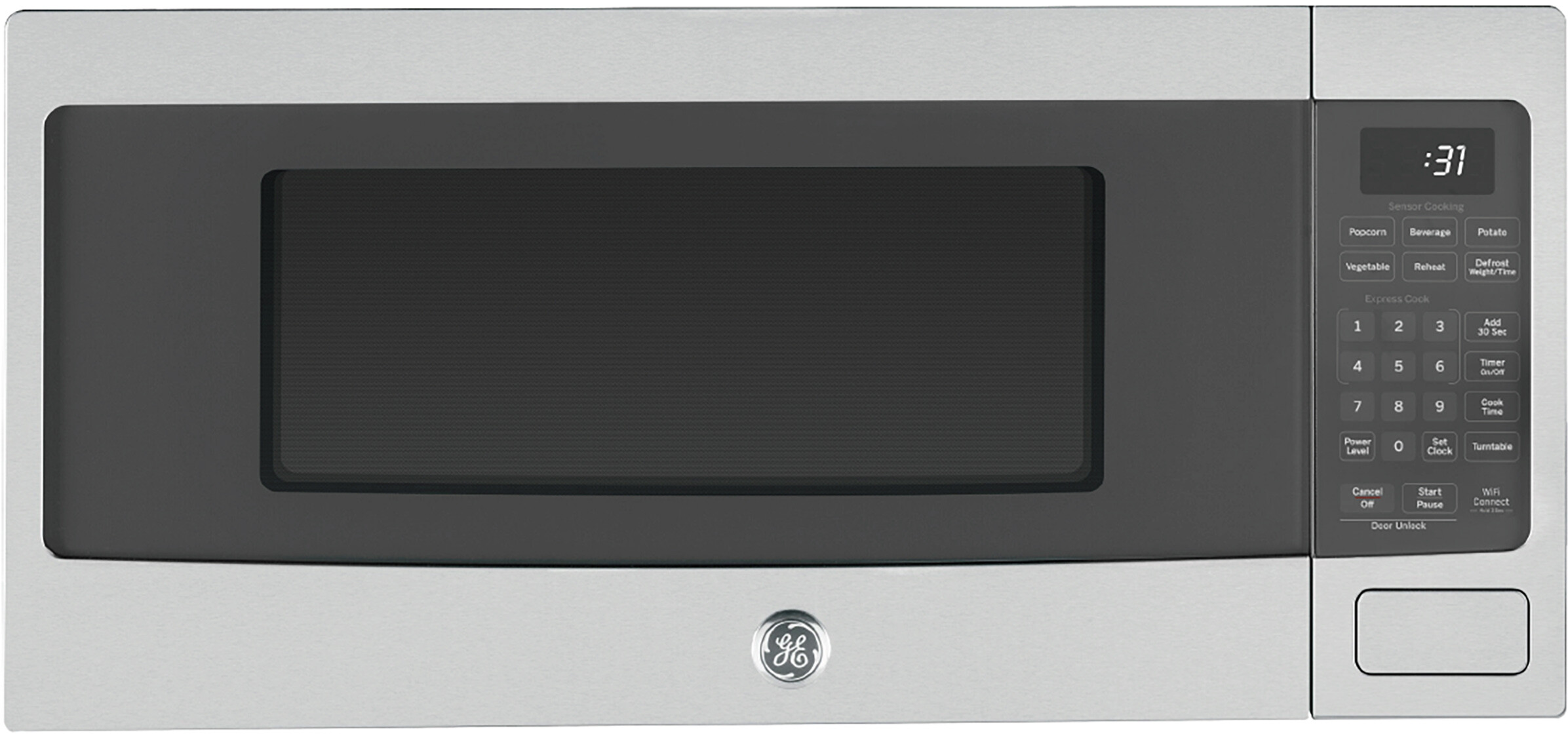 GE Profile PCHK11S1WSS 24 inch Countertop Microwave with 1.1 cu. ft. Capacity, 800 Watts Cooking Power, Child Lock (Stainless Steel)