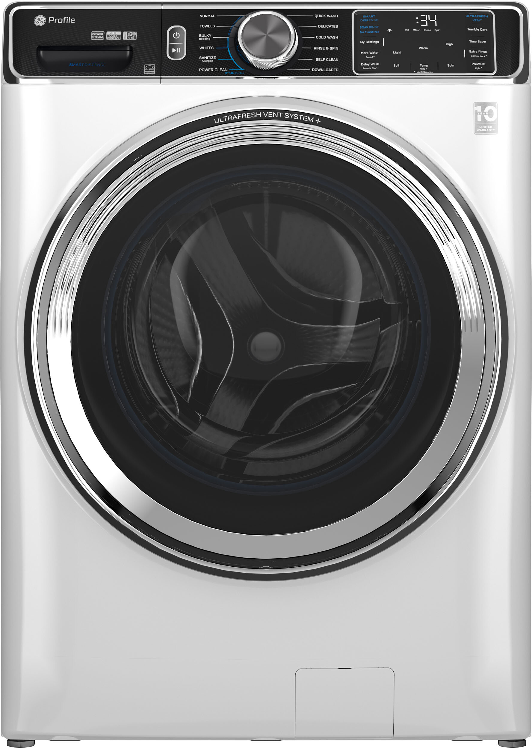 GE Profile - 5.3 Cu. Ft. High-Efficiency Stackable Smart Front Load Washer with Steam and UltraFresh Vent System+ With OdorBlock