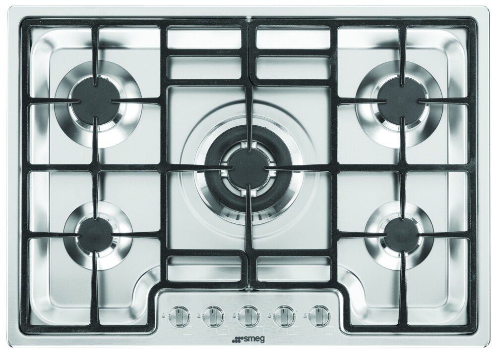 Smeg PGFU30X2 30 inch Classic Gas Cooktop with 5 Burners, Ultra-Low Profile, Cast Iron Grates and Knobs Control, in Stainless Steel