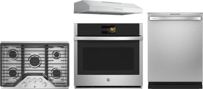GE Profile 4 Piece Kitchen Appliances Package with Dishwasher in Stainless Steel GERECTWODWRH1047