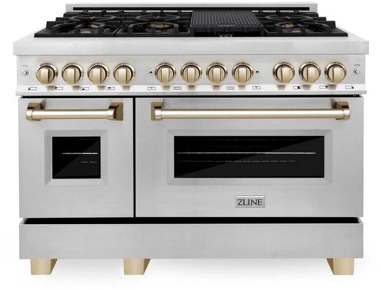 ZLINE - Autograph Legacy Dual Fuel Range w/ 7 Burners & Polished Gold Accents (RAZ-48-G)