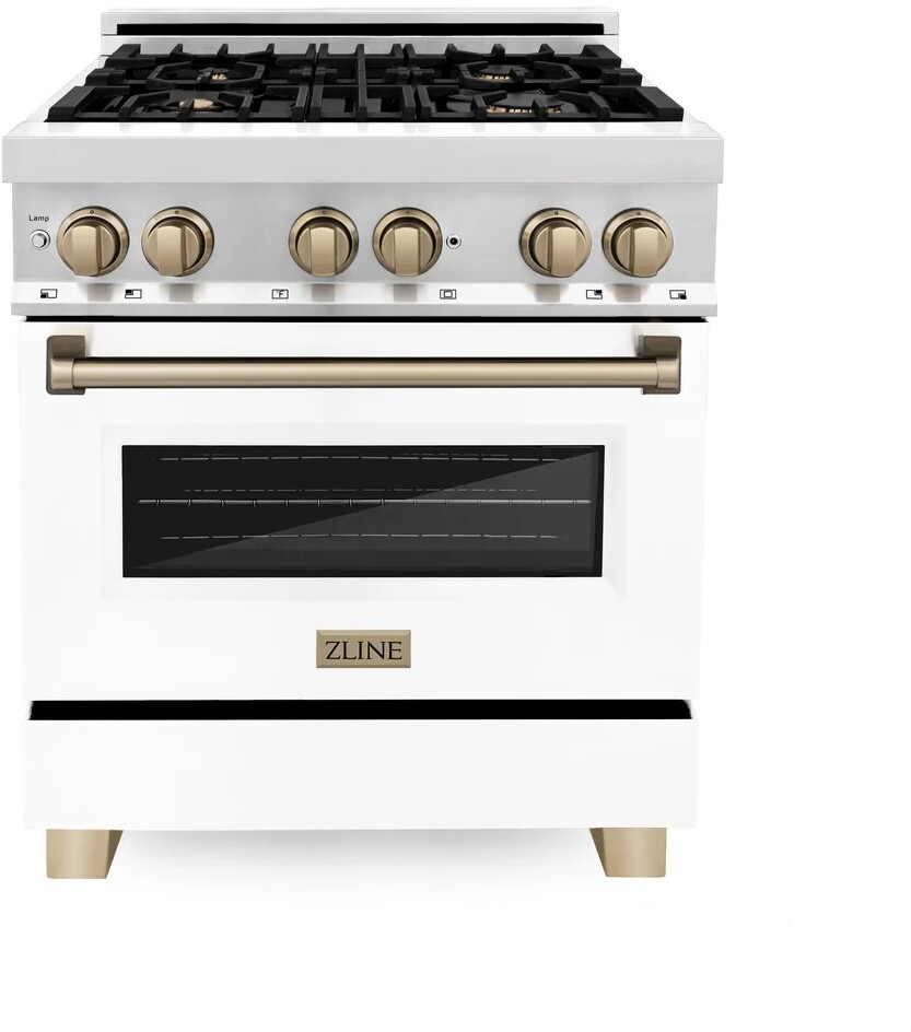 ZLINE - Autograph Legacy Dual Fuel Range w/ 4 Burners & White & Bronze Accents (RAZ-WM-30-CB)