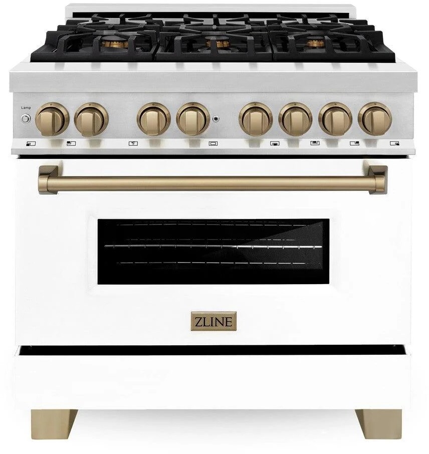 ZLINE - Autograph Legacy Dual Fuel Range w/ 6 Burners & White & Bronze Accents (RAZ-WM-36-CB)
