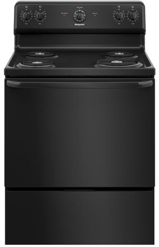Hotpoint RBS160DMBB 30 inch Freestanding Electric Range with 4 Coil Elements, 5 cu. ft. Oven Capacity, Sensi-Temp Technology (Black)