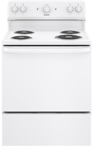 Hotpoint RBS160DMWW 30" Free-Standing Electric Range - Standard Clean Oven, Sensi-Temp Technology, Porcelain Cooktop, 5.0 Cu. Ft. Oven Capacity