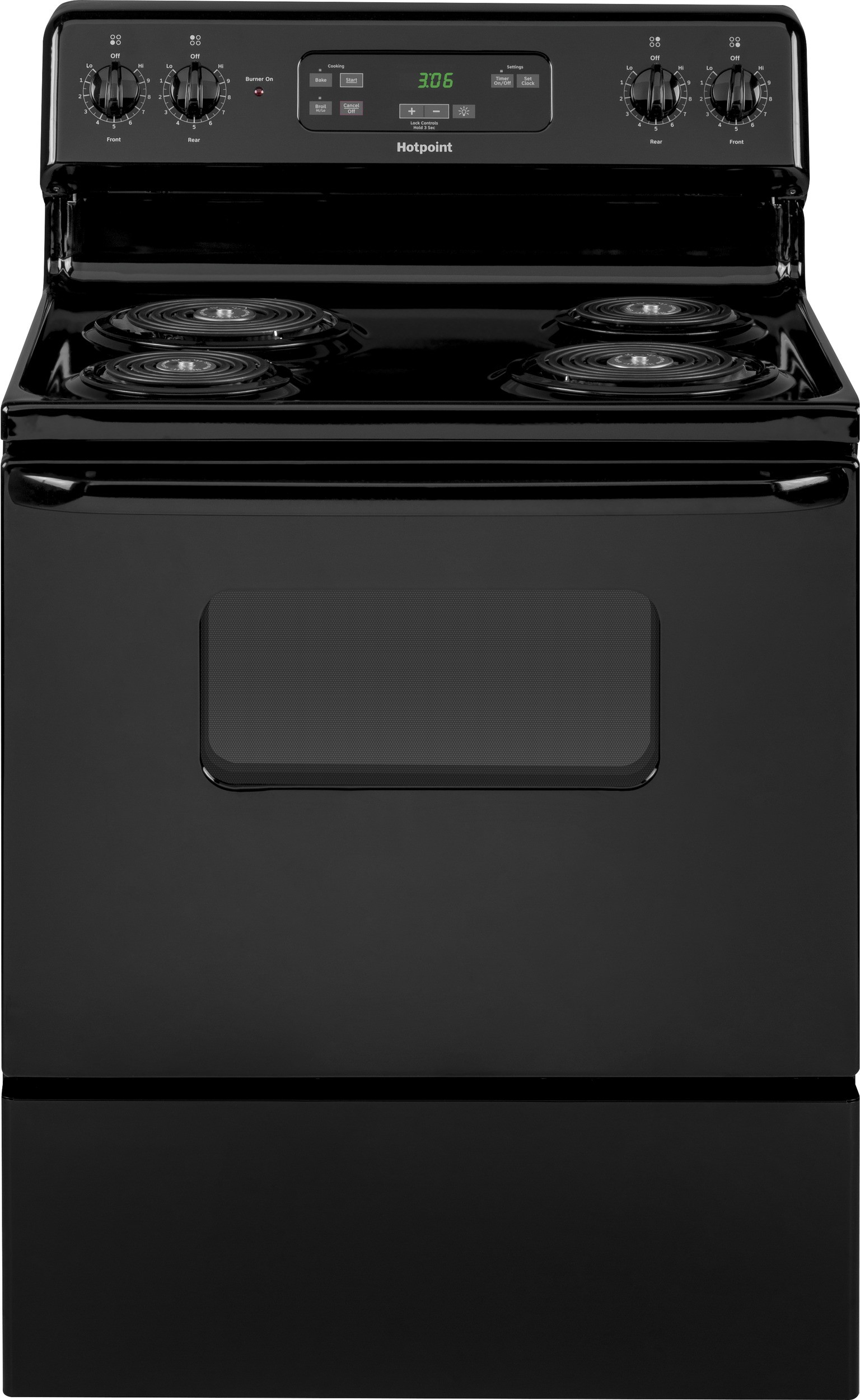 Hotpoint RBS360DMBB 30" Free-Standing Standard Clean Electric Range - Electronic Clock, Sensi-Temp Technology, 5.0 Cu. Ft. Oven Capacity