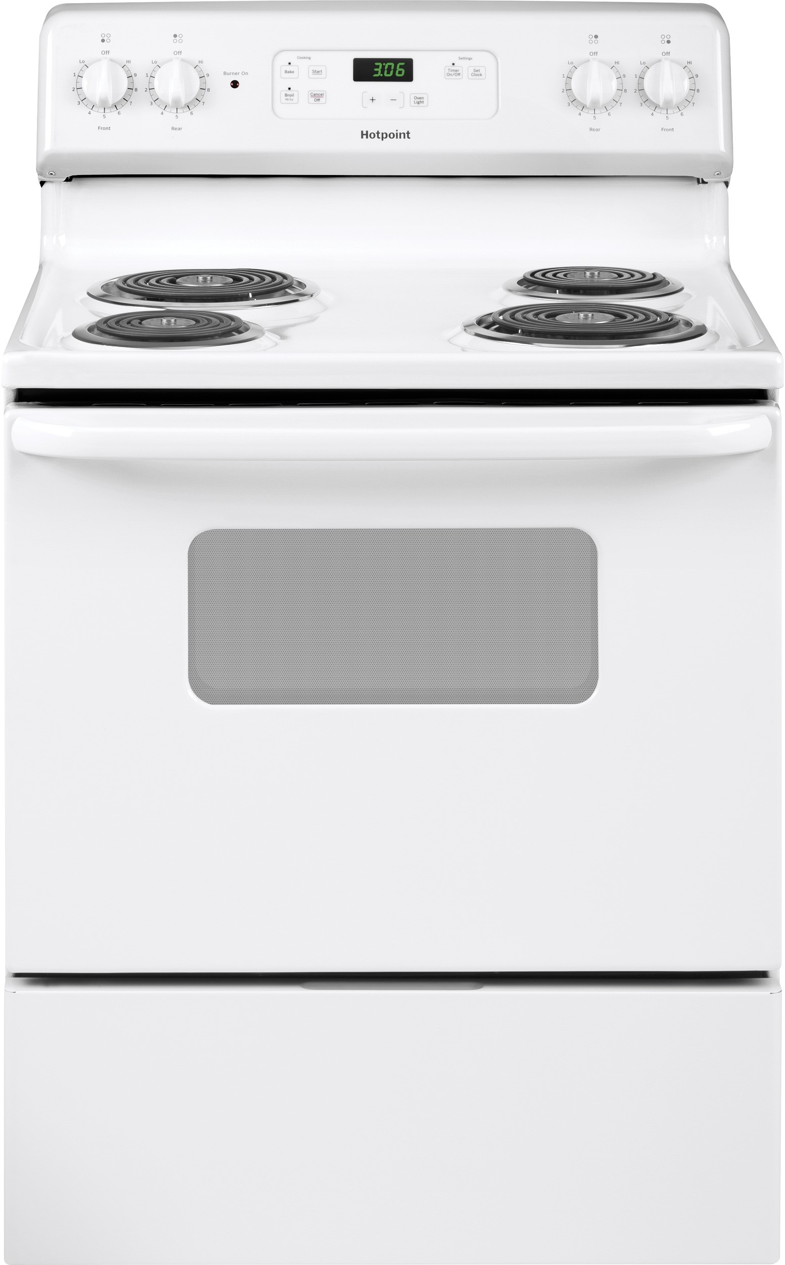 Hotpoint RBS360DMWW 30" Free-Standing Standard Clean Electric Range - Electronic Clock, Sensi-Temp Technology, 5.0 Cu. Ft. Oven Capacity