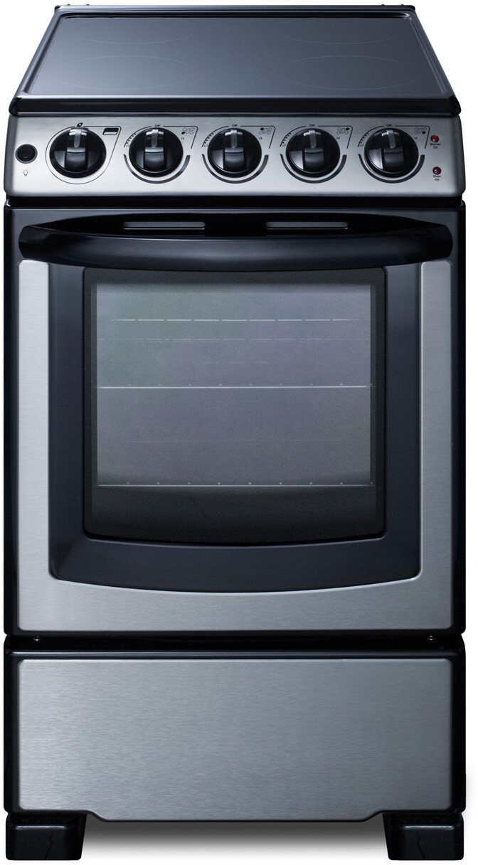 Summit REX2071SSRT 20 inch Slide-In Look Electric Range with 4 Elements, 2.4 cu. ft. Capacity, Ceramic Smooth Cooktop and Oven Lights, in Stainless Steel