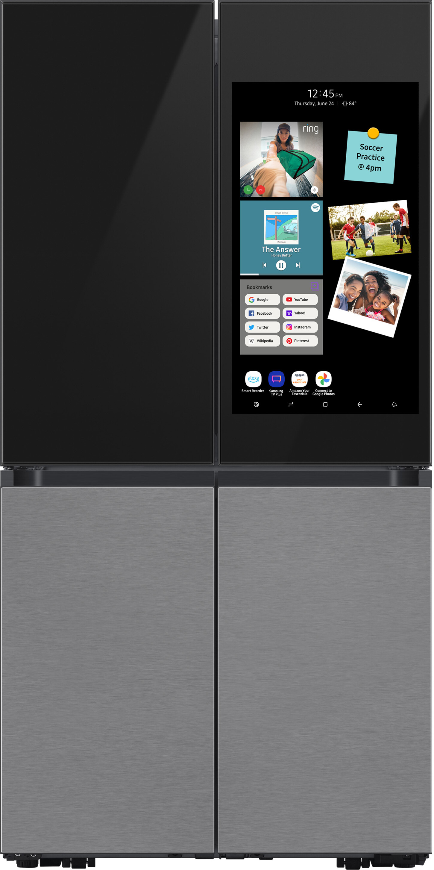 Samsung 4 Piece Kitchen Appliances Package with French Door Refrigerator, Electric Range, Dishwasher and Over the Range Microwave in Charcoal SARERADW