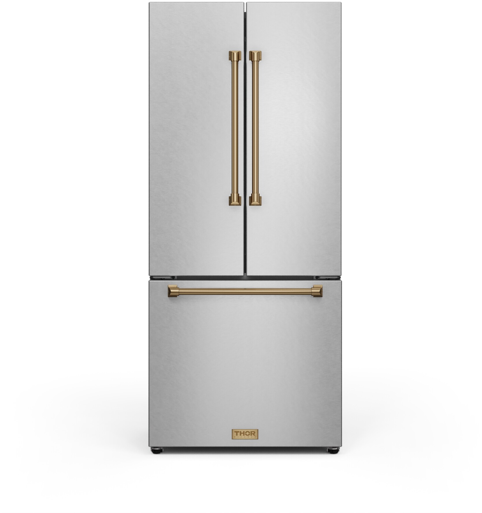 30 in. Wide Gordon Ramsay Series by Thor Kitchen 17.5 Cu. Ft. Counter Depth Refrigerator with Bronze Hardware - Stainless Steel — FIN-0018985 | Fridge.com