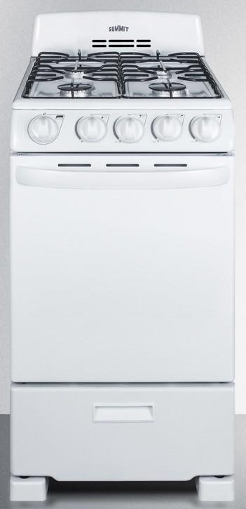 Summit RG200WS 20 inch Freestanding Gas Range with 4 Burners, 2.3 cu. ft. Oven Capacity, Broiler Compartment, ADA Compliant (White)