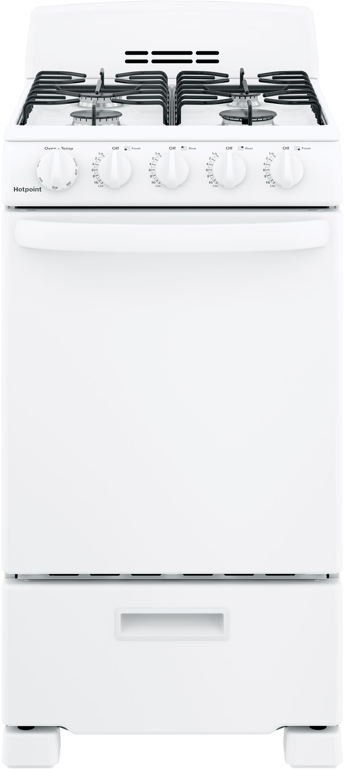 Hotpoint 20" Front-Control Free-Standing Gas Range With Sealed Burners, Electronic Pilotless Ignition, Porcelain Oven Door, Sealed Cooktop Burners,