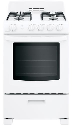 Hotpoint RGAS300DMWW 24 inch Freestanding Gas Range with 4 Sealed Burners, 2.9 cu. ft. Capacity, Broiler Drawer with Grid, ADA Compliant, in White