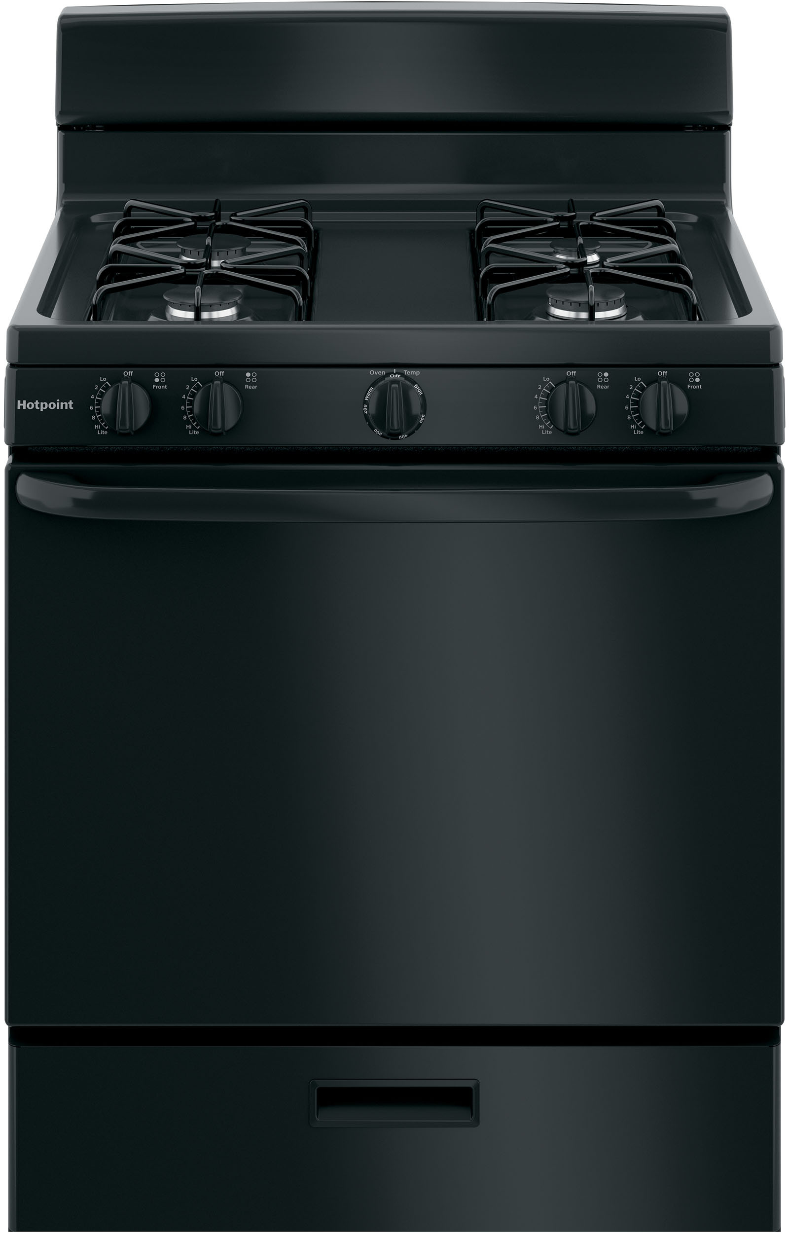 Hotpoint RGBS300DMBB 30 inch Freestanding Gas Range with 4 Sealed Burners, 4.8 cu. ft. Oven Capacity and Broiler Drawer (Black)