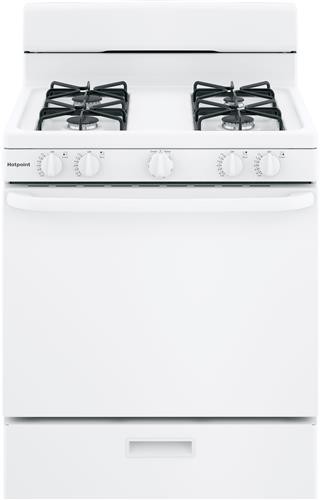 Hotpoint RGBS300DMWW 30 inch Freestanding Gas Range with 4 Sealed Burners, 4.8 cu. ft. Oven Capacity and Broiler Drawer (White)
