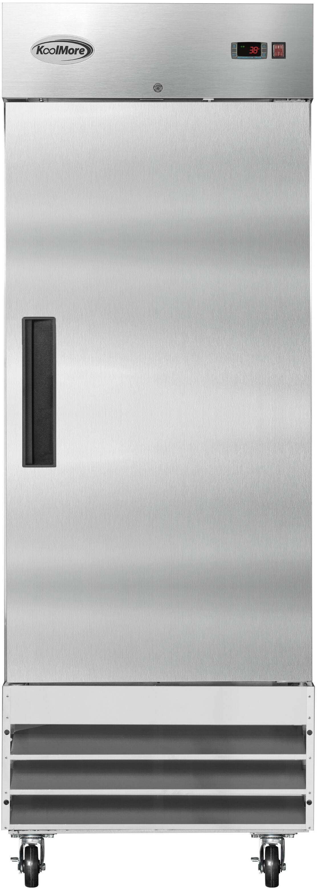KoolMore RIR1DSS 29 inch Freestanding Commercial One-Door Reach-In Refrigerator with with 23 cu. ft. Capacity, Adjustable Shelves, Digital Temperature Controls and ETL Listed, in Stainless Steel