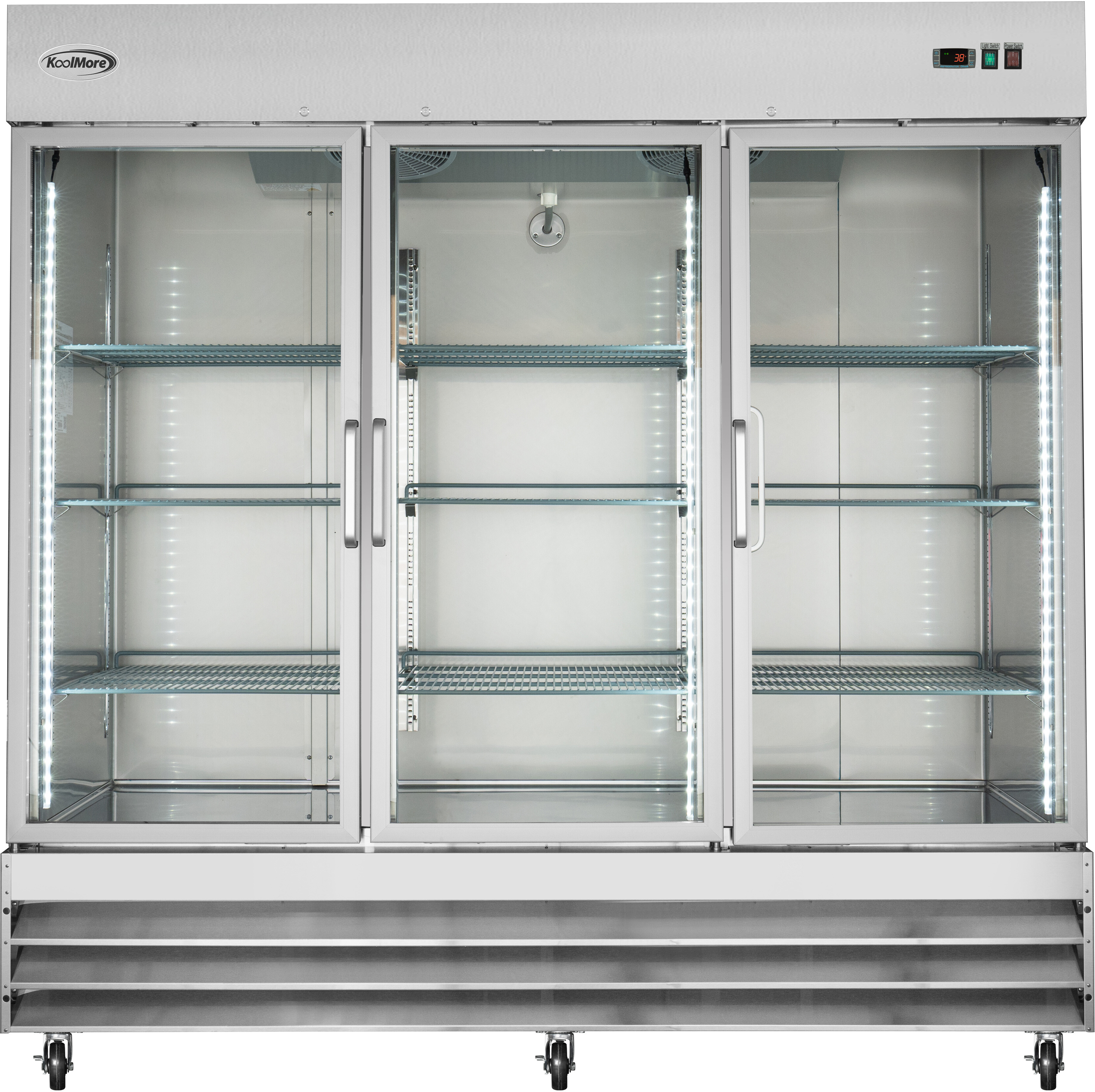 KoolMore RIR3DGD 81 inch Freestanding Commercial Three-Door Reach-In Refrigerator with 72 cu. ft. Capacity, Adjustable Shelves, Digital Temperature Control and ETL Listed, in Stainless Steel